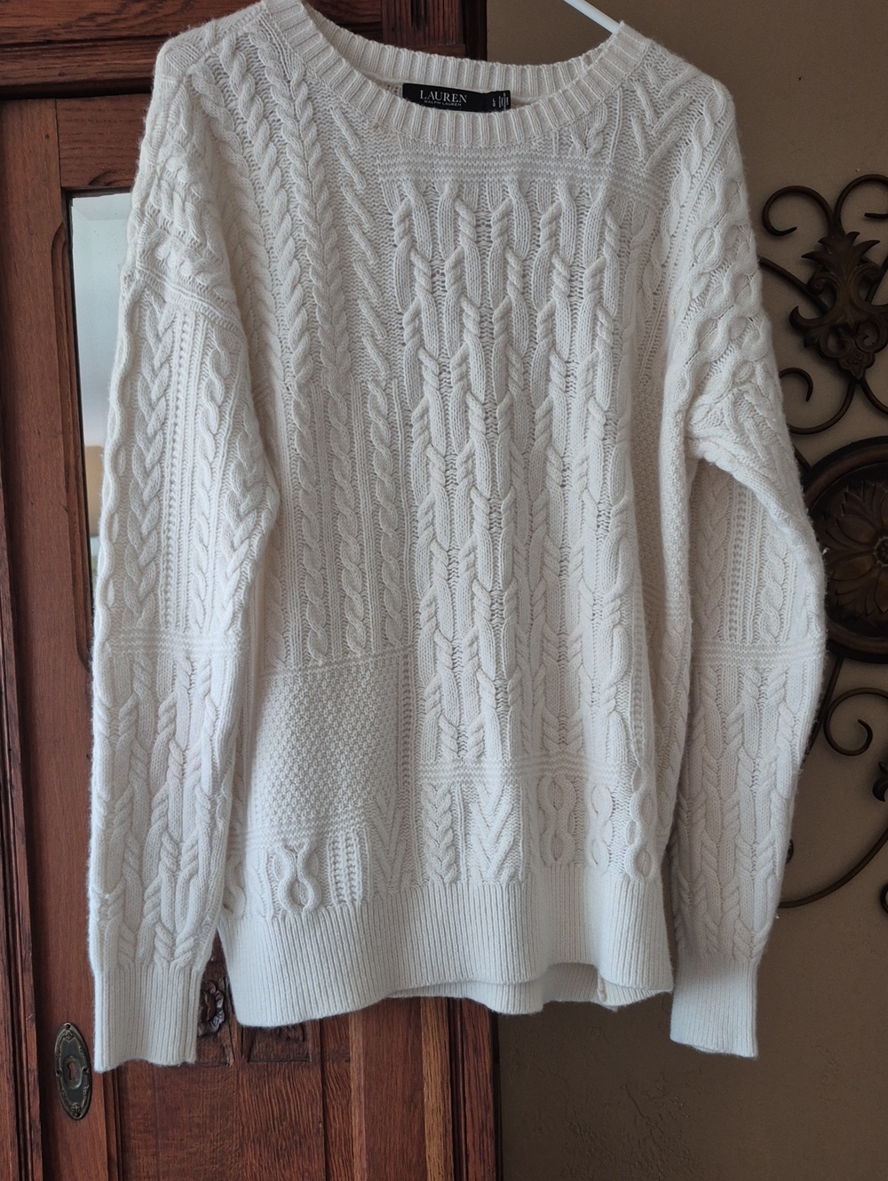 Lauren Ralph Lauren Off-White Cable Knit Crewneck Sweater